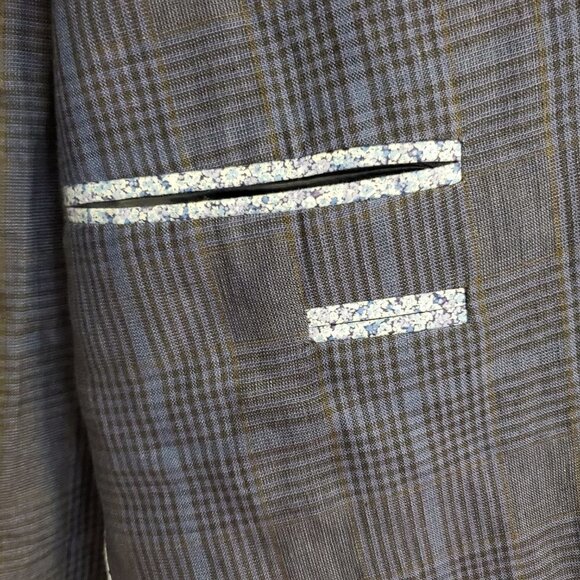 Bugatchi 2 button Linen Blazer Mens Size 42 Running Plaid Blue Gray double vent - Picture 8 of 13